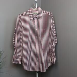Orvis Men’s Plaid Button Down Shirt Large Red Blue White Cotton Classic Fit